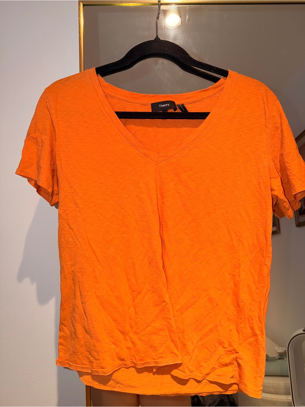 Theory Women's V-Neck Short Sleeve Tee in Orange